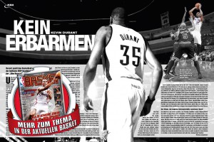 Alles zu Kevin Durant und seiner überragenden Saison gibt’s in BASKET 04/2014, die im Handel auf euch wartet.