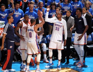 Überragend: Westbrook und Durant verzeichneten zusammen 71 Punkte, 15 Assists, zehn Rebounds, acht Steals und zwei Blocks!