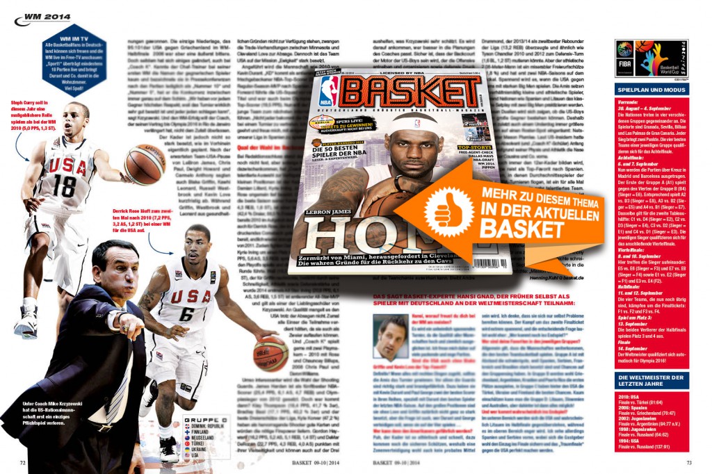 Eine ausgiebige Analyse zum Team USA und ihrer einmaligen Mission findet ihr in der aktuellen BASKET 09-10/2014.