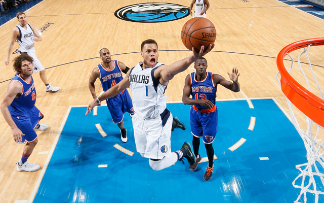 Justin Anderson von den Dallas Mavericks kommt im Spiel gegen die New York Knicks zum Korbleger.