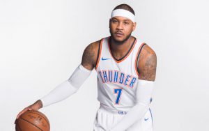 NBA-Star Carmelo Anthony im Trikot seines neuen Teams Oklahoma City Thunder.